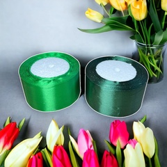Лента атласная 5 см 25 ярдов (зеленая) №049