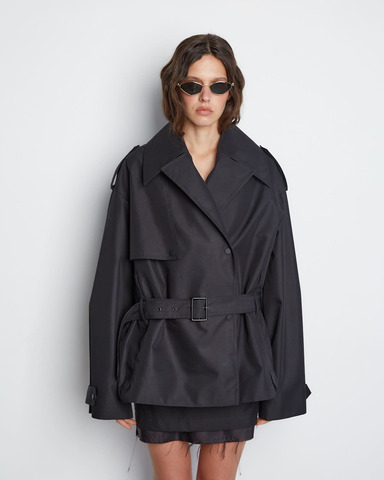 Тренч с утепленным жилетом черный