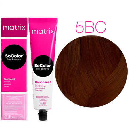 Matrix SoСolor Pre-Bonded 5BC светлый шатен коричнево-медный, стойкая крем-краска для волос с бондером