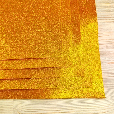 Фоамиран глиттерный с блестками 1,5мм для творчества Желтое золото размер 50х50см. (5шт)