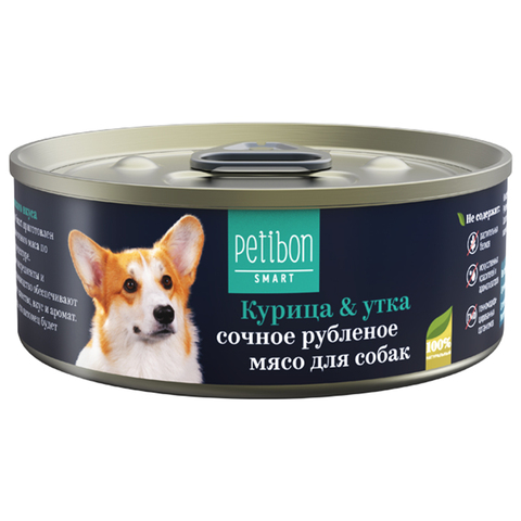 Четвероногий Гурман Petibon Smart рубленое мясо с КУРИЦА+УТКА для собак 100 г
