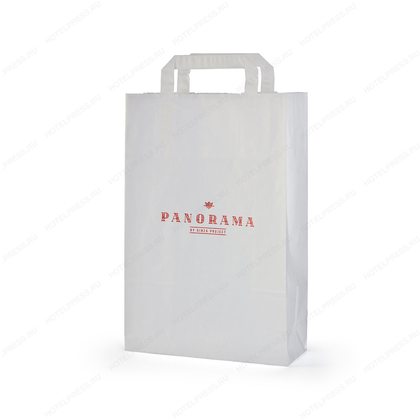 Белый крафтовый пакет ресторана Panorama by Ginza Project