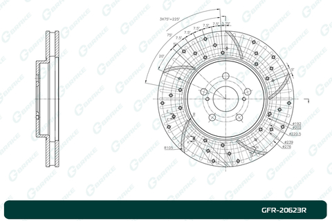 Диск тормозной перфорированный вентилируемый G-brake GFR-20623R правый