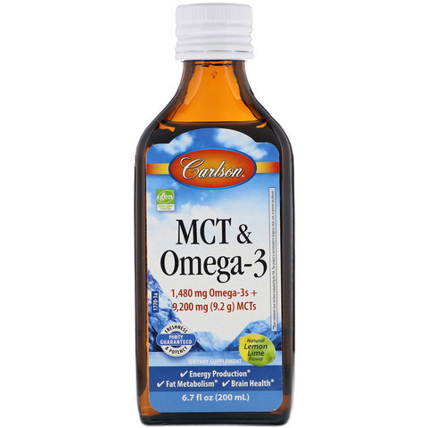 Carlson Labs, MCT & Omega-3, Natural Lemon Lime, 6.7 fl oz (200 ml)