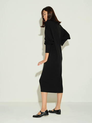 Женское платье черного цвета из шерсти и шелка - фото 2