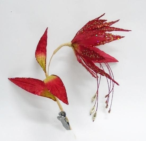 Цветок стрелиции на клипсе 20см ChristmasDeLuxe premium collection красный