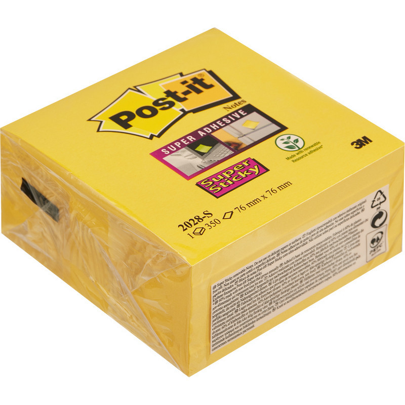 Стикеры Post-it 76х76 мм неоновые желтые (1 блок, 350 листов)