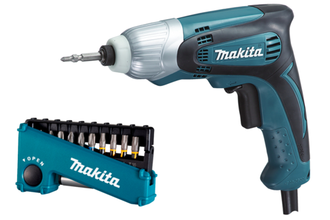 Ударный шуруповёрт Makita TD0100 + набор бит E-03567