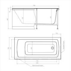 Ванна акриловая прямоугольная Alex Baitler Garda  170*75 с ножками