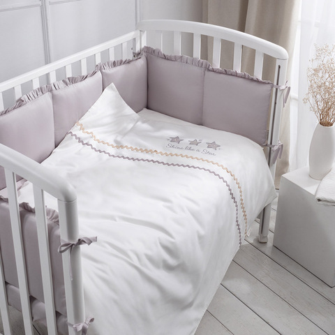 Комплект белья для классической кроватки Toys Sateen 6 предметов цвет серый