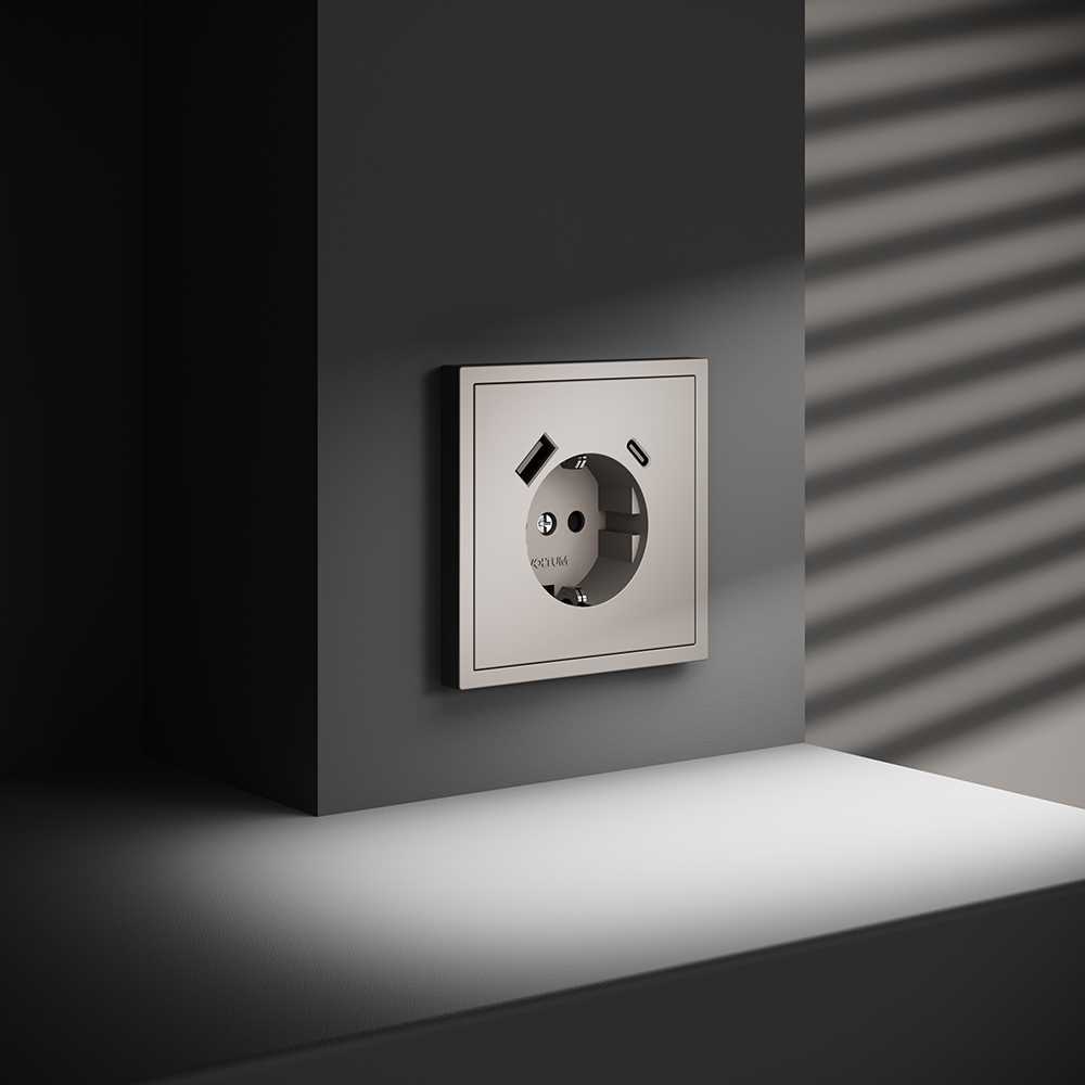 Розетка встраиваемая Voltum S70 с заземлением и защитными шторками, 16А, с USB, A+С, (кашемир) VLS040503