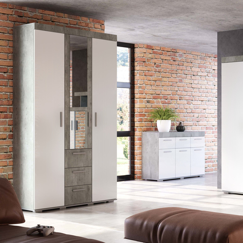 Шкаф Инстайл 3-х дверный бетон / белый