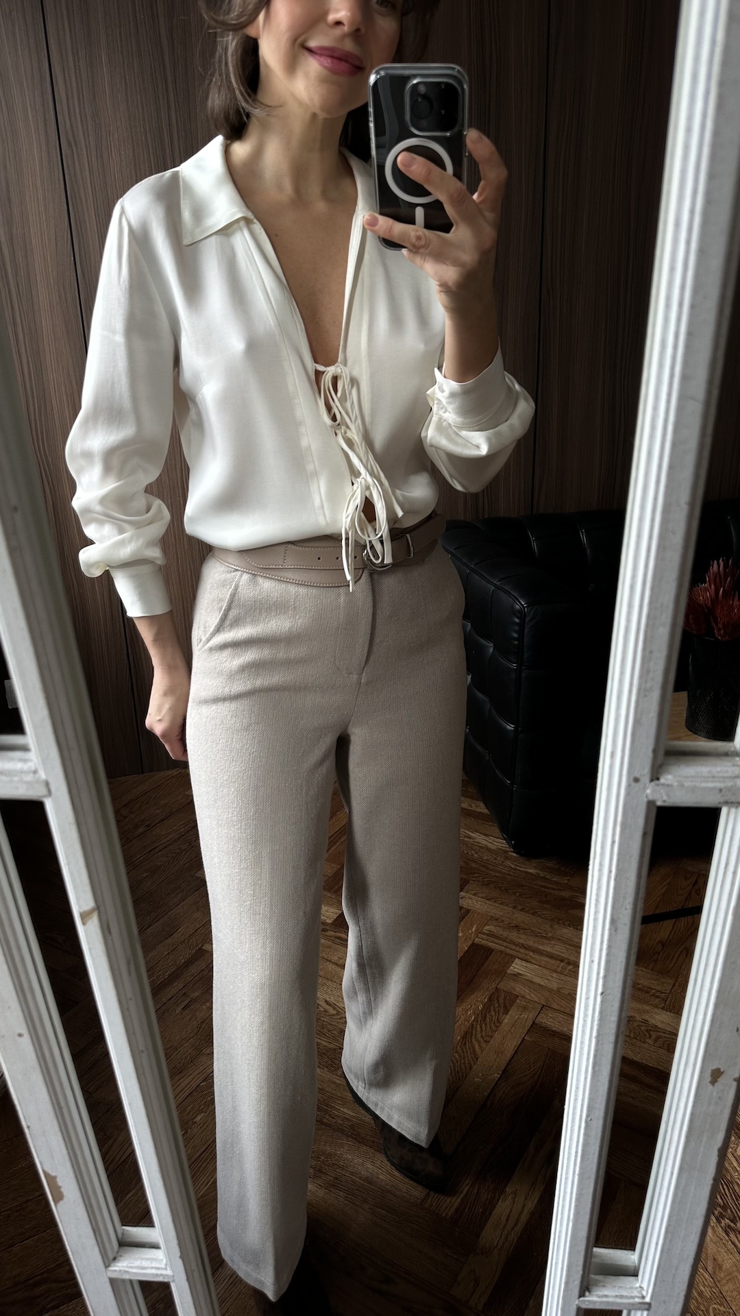 Брюки из плотной ткани с узором в елочку