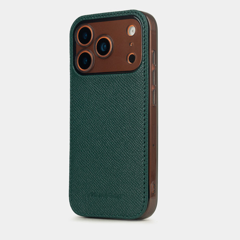 Чехол-накладка для iPhone 17 Pro из кожи сафьяно, зеленого цвета