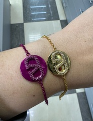 Браслет цепочка VALENTINO в розовом родаже (фуксия) с круглой подвеской