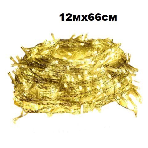 Бахрома мелкий диод белый провод (IP44) 12мх66см(255л),дл шнура 1.5м,  Теплый Белый + Теплый Белый Мерцание