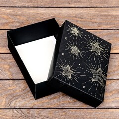 Коробка сборная одиночная Прямоугольник, Звезды, Черный, Софт тач, 21*15*7 см