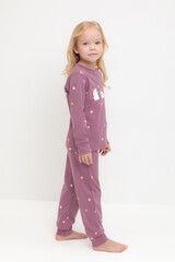 пижама  для девочки  К 1621/темная орхидея,полянка