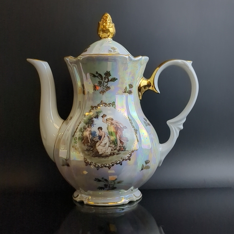 Чайник, кофейник фарфоровый из сервиза "Мадонна", Kahla GDR, люстр, изображение, золочение, винтаж времён 1970-1990 гг