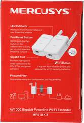 Mercusys MP510 KIT Комплект адаптеров  u Powerline с Wi-Fi до 300 Мбит/с, Plug and Play, передача данных до 300 м