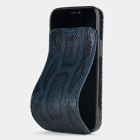Чехол для iPhone 12 Mini из натуральной кожи питона, синего цвета