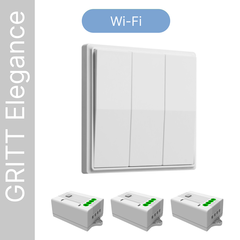 Умный беспроводной выключатель GRITT Elegance 3кл. белый комплект: 1 выкл., 3 реле 1000Вт 433 + WiFi с управлением со смартфона, E181330AWF