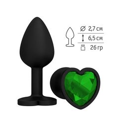 Черная силиконовая пробка с зеленым кристаллом - 7,3 см. - 
