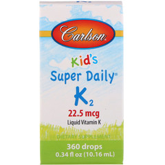 Carlson Labs, Kid's, Super Daily K2, 22,5 мкг, 10,16 мл (0,34 жидкой унции)