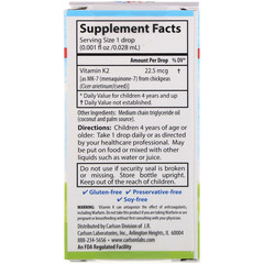 Carlson Labs, Kid's, Super Daily K2, 22,5 мкг, 10,16 мл (0,34 жидкой унции)