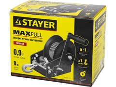 STAYER MAXPull, 0.9 т, 8 м, ручная барабанная тросовая лебедка (43112-0.9)