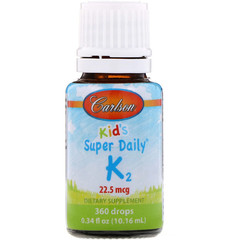 Carlson Labs, Kid's, Super Daily K2, 22,5 мкг, 10,16 мл (0,34 жидкой унции)