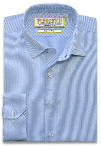 Голубая приталенная рубашка в полоску TSAREVICH