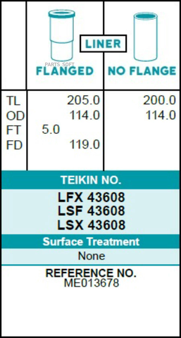 Гильза блока цилиндров TEIKIN LFX43608 (4шт/упак) хонингованная