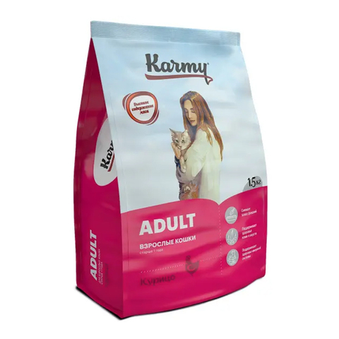Сухой корм Karmy Adult, для взрослых кошек, с курицей, 1,5 кг