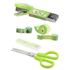 Канцелярский набор детский 6 предметов, с ножницами, степлером, скобами и скотчем, MC-Basir, подарочный набор канцелярских принадлежностей для школы, серия Авокадо