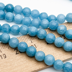Кварц бусины (тонирован), гладкий шар, цвет голубой, диаметр около 6,2-6,4 мм, цена за 30-31 шт (1/2 нити)