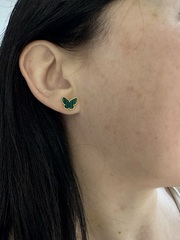 92241 -Серьги Trendy Бабочки из серебра в лимонной позолоте с малахитом