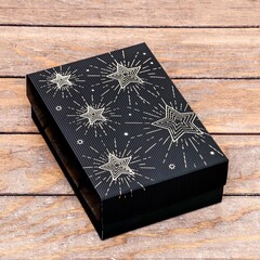 Коробка сборная одиночная Прямоугольник, Звезды, Черный, Софт тач, 21*15*7 см