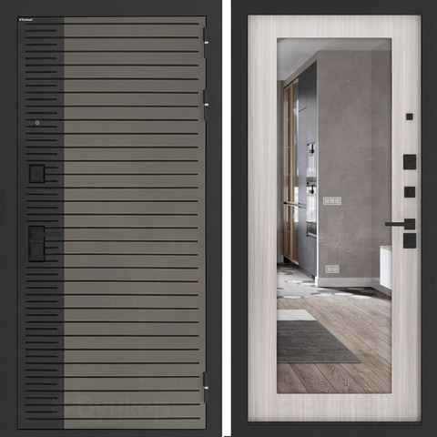 Входная металлическая дверь с зеркалом Бункер HIT Хит B-15 Веллюто кофе / зеркало ФЛЗ - 603 Сандал белый