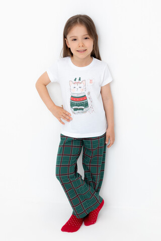 пижама  для девочки  К 1640/белая лилия,шотландская клетка