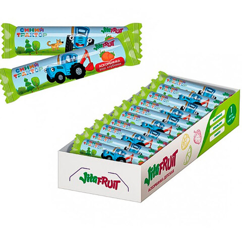 СИНИЙ ТРАКТОР VITAFRUIT Аскорбинка детская со вкусом клубники 1кор*12бл*20шт, 30гр