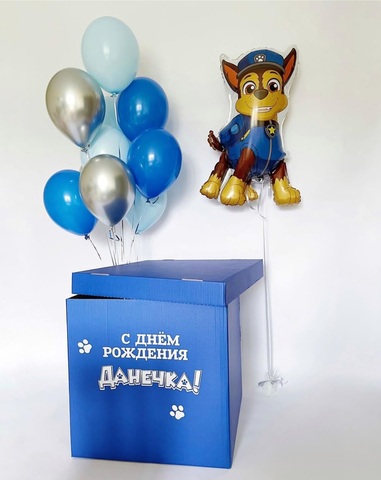 Синяя коробка с шарами щенячий патруль Чейз новосибирск | Wonderball-project.ru