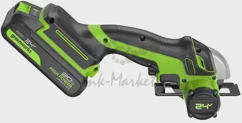 Угловая мини-шлифмашина аккумуляторный Greenworks GD24UCS, 24V, б/щет, 20000 об/мин, 76 мм, рез 18 мм, 1х2Ач, ЗУ, кор (3402007CUA)