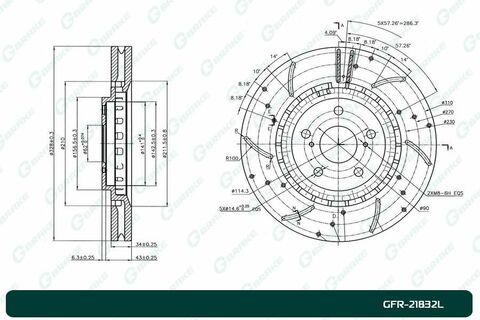 Диск тормозной перфорированный вентилируемый G-brake GFR-21832L левый