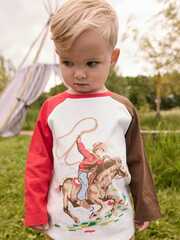 Лонгслив для мальчика Next N66-331, Молочный, Коричневый, Красный