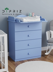 Пеленальный комод деревянный Алиса с откидным столиком, 60х44х88 см, детский комод с 4 ящиками для хранения вещей из массива сосны, синий