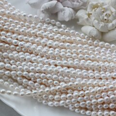 Жемчуг натуральный речной, рис, 5,2-7,8 мм, 1 нить, Ж023