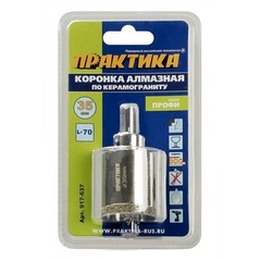 Коронка алмазная ПРАКТИКА Профи по керамограниту/керамике  35х70мм, пилотное сверло, (917-637)