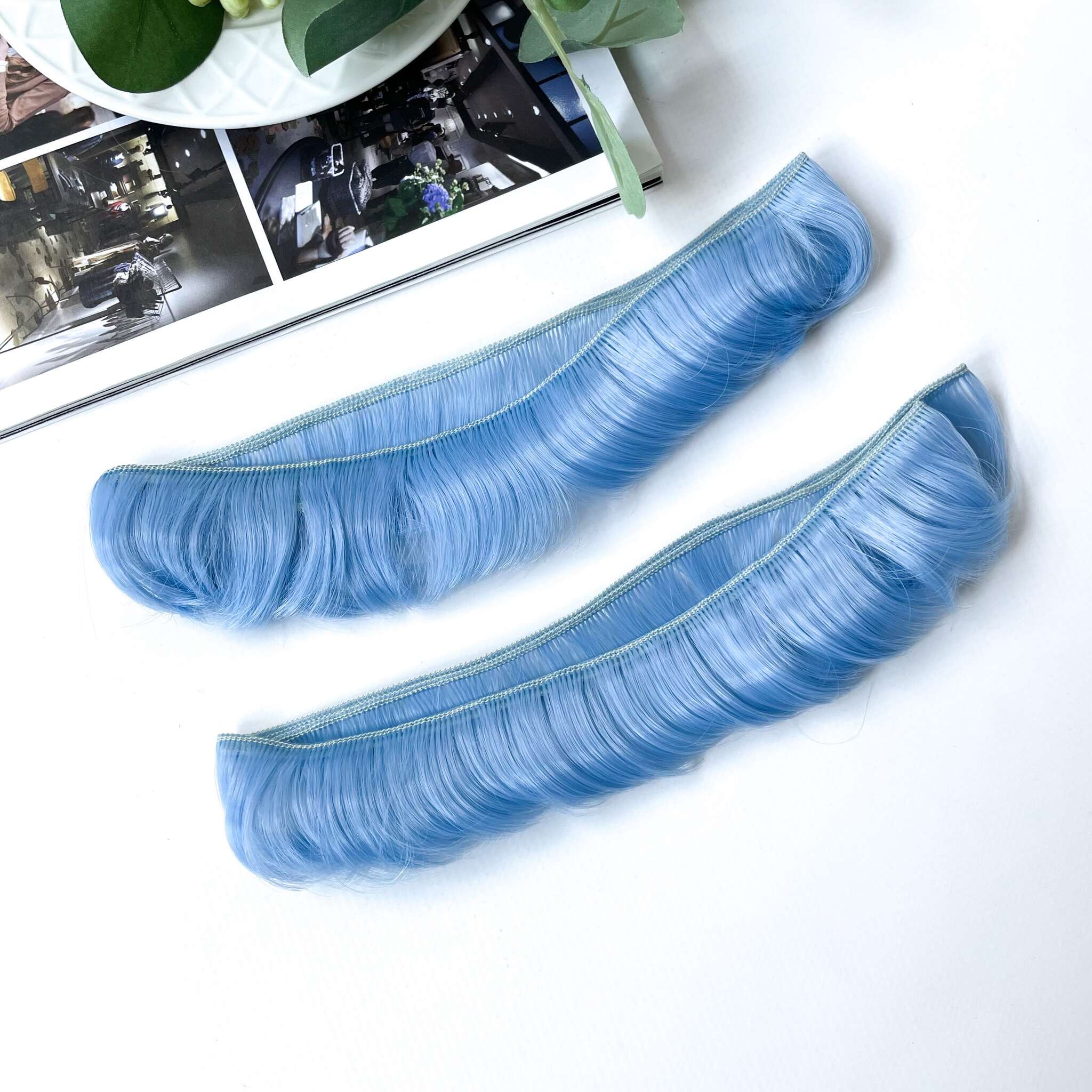 Волосы - трессы для кукол, короткие, для мальчика или челки, длина 4-5 см,  ширина 100 см, цвет голубой, набор 2 шт. – купить в Казани | «С Нежностью»