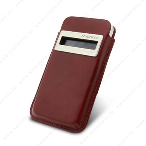 Чехол-пенал кармашек Melkco для iPhone 4s/ 4 Leather Case iCaller Pouch Type (Vintage Red) Ver. 2